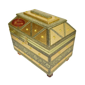 Big Royal Treasure Chest Style, Artificial Leather Finish, Wooden Handmade Jewellery Box - Golden